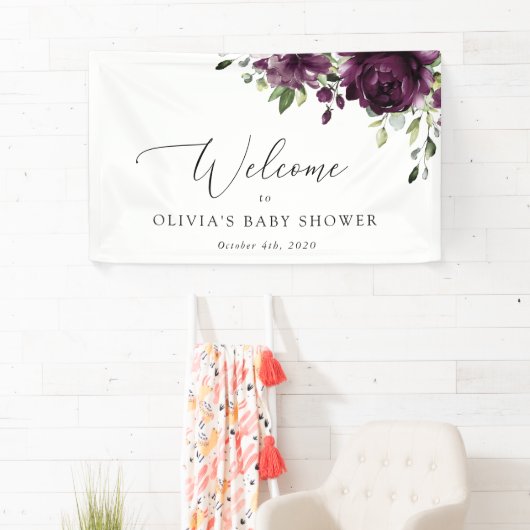 Banderoles Fleurs violettes, Fleurs de prune, Accueil Baby sh (En situation)