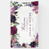 Banderoles Fleurs violettes luxuriantes | Accueil Mariage rom (Vertical)