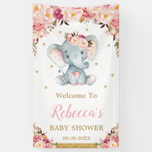 Banderoles Flexible Flore Elephant Baby shower Party fond B (Vertical)