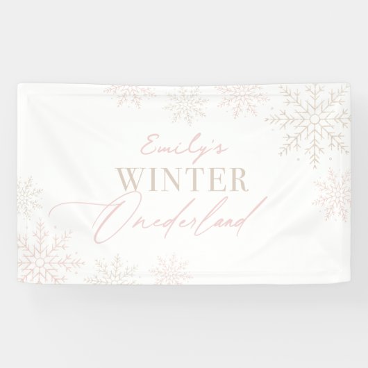 Banderoles Flocon de neige rose hiver Onederland 1er annivers (Horizontal)
