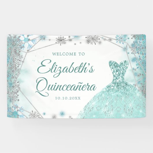 Banderoles Flocon de neige vert Turquoise Silver Quinceañera (Horizontal)