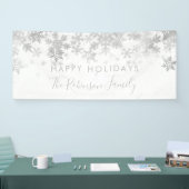 Banderoles Flocons de neige heureux d'hiver d'argent de nom (Salon professionnel)