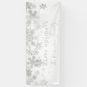 Banderoles Flocons de neige heureux d'hiver d'argent de nom (Vertical)