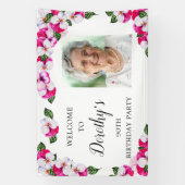 Banderoles Floral blanc rose 90e anniversaire Bienvenue (Verticale)