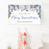 Banderoles Floral bleu rustique et blanc 80e anniversaire (En situation)
