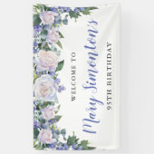 Banderoles Floral bleu rustique et blanc 95e anniversaire (Vertical)