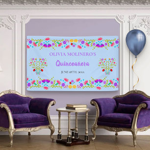 Banderoles Floral Blue Quinceanera Mexicaine Bienvenue