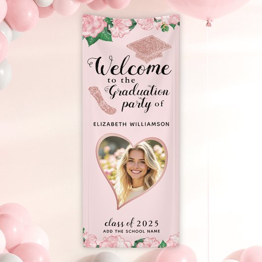Banderoles Floral Blush Pink Graduation Welcome