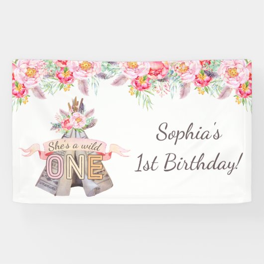 Banderoles Floral Boho Tribal Teepee Wild Un 1er anniversaire (Horizontal)