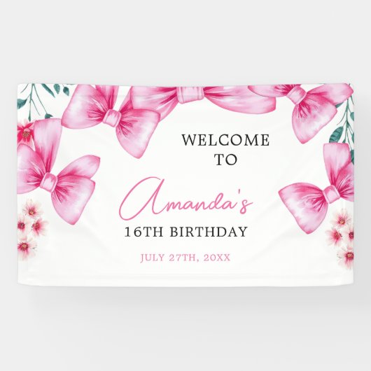 Banderoles Floral Bow Coquette Sweet 16 Anniversaire (Horizontal)