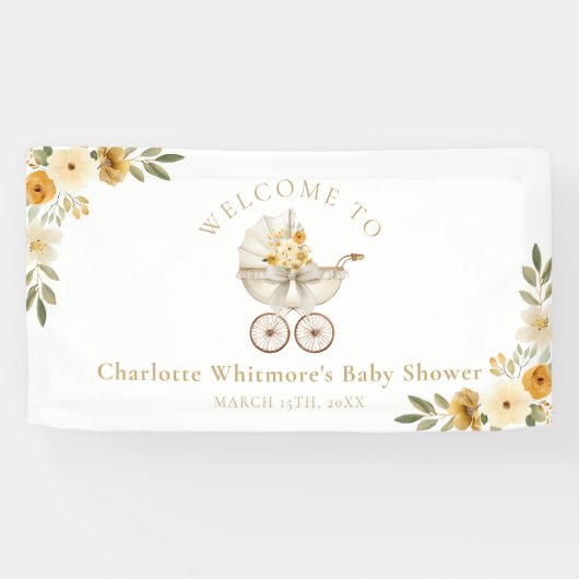 Banderoles Floral Carriage Welcome Baby Shower | Neutral (Horizontal)