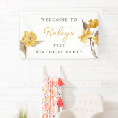 Banderoles Floral Chic Elegant Simple Jaune 21e Anniversaire (En situation)