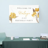 Banderoles Floral Chic Elegant Simple Jaune 21e Anniversaire (Salon professionnel)