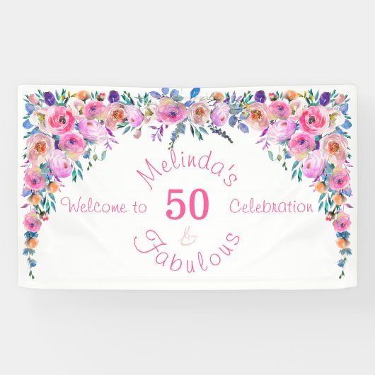 Banderoles Floral Elegant 50 et Fabulous Birthday (Horizontal)