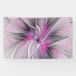 Banderoles Floral Fractal moderne Fleur Abstraite rose gris