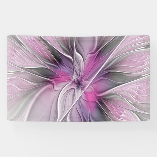 Banderoles Floral Fractal moderne Fleur Abstraite rose gris (Horizontal)