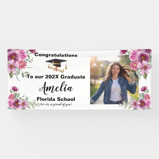 Banderoles Floral Graduation Celebration Photo (Horizontal)