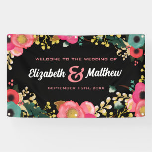 Banderoles Floral moderne noir   Rose   MARIAGE TURQUOISE