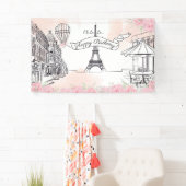 Banderoles Floral Paris backdrop Happy Birthday banner (En situation)