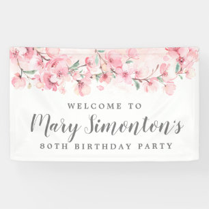 Banderoles Floral rose 80e anniversaire Bienvenue