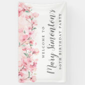 Banderoles Floral rose 90e anniversaire Bienvenue (Vertical)