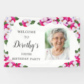 Banderoles Floral rose blanc 100e anniversaire Bienvenue (Horizontal)