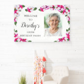Banderoles Floral rose blanc 100e anniversaire Bienvenue (Insitu)