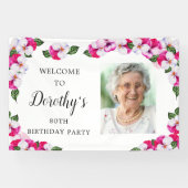 Banderoles Floral rose blanc 80e anniversaire Bienvenue (Horizontal)