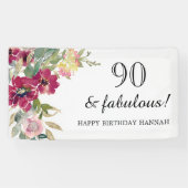 Banderoles Floral rose Bourgogne 90e anniversaire (Horizontal)