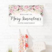 Banderoles Floral rose et blanc rustique 100e anniversaire (En situation)