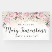 Banderoles Floral rose et blanc rustique 100e anniversaire (Horizontal)