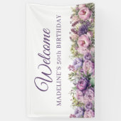 Banderoles Floral rose pourpre 50e anniversaire Bienvenue (Vertical)