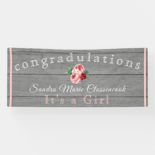 Banderoles Floral rose rustique C'est une fille Bois gris rus (Horizontal)