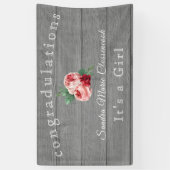 Banderoles Floral rose rustique C'est une fille Bois gris rus (Vertical)