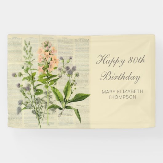 Banderoles Floral vintage 80e anniversaire (Horizontal)
