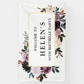 Banderoles Florale violette et rose 80e anniversaire Accueil (Vertical)