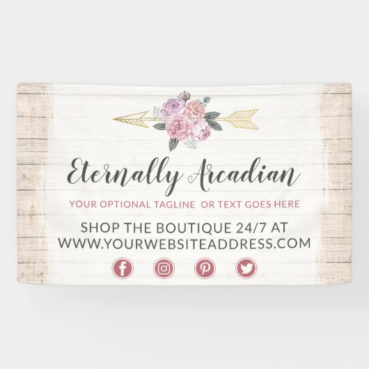 Banderoles Flore bohème rustique Flèches Blush rose or Boho (Horizontal)