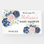 Banderoles Flore rose bleu bleu marine Accueil (Horizontal)