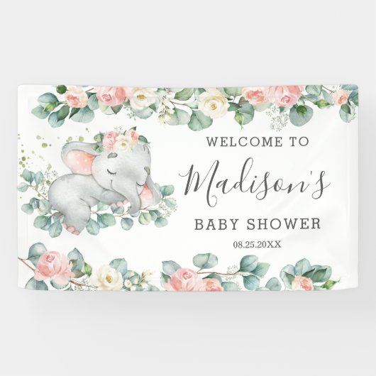 Banderoles Flore verdure Elephant Baby shower Fille Bienvenue (Horizontal)