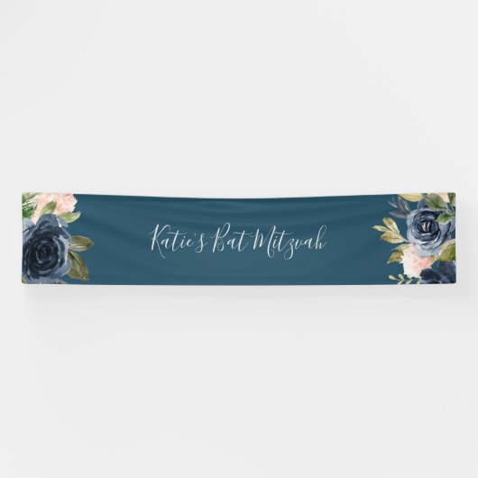 Banderoles Flush et Navy Flowers | Bat mitzvah bleu (Horizontal)