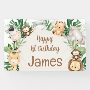 Banderoles Foliage Safari Animaux Arc 1er anniversaire