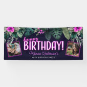 Banderoles Foliage Tropical Pink Neon Joyeux Anniversaire Pho (Horizontal)