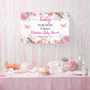 Banderoles Fond de Baby Shower Fleurs Roses Blush Bébé en Fle