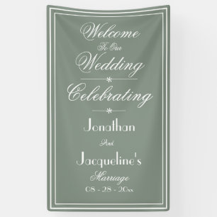 Banderoles Fond de bienvenue de mariage vert sauge écriture b
