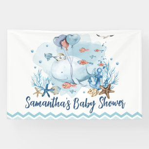 Banderoles Fond de bienvenue pour Baby Shower baleine nautiqu