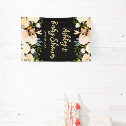 Banderoles Fond de cabine photo Baby Shower Fleurs Prop Noir (Insitu)