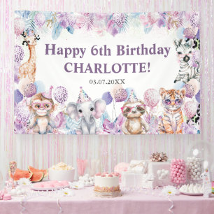 Banderoles Fond de fête d'anniversaire safari d'animaux de ju