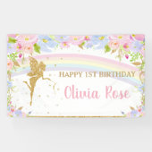 Banderoles Fond de naissance Fée Arc-en-ciel Rose Bleu Floral (Horizontal)