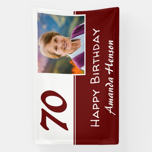 Banderoles Fond de photo pour fête d'anniversaire 70 ans roug (Verticale)