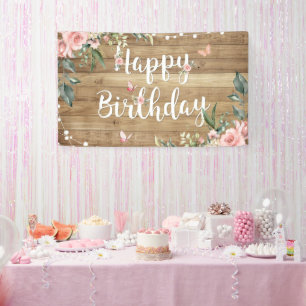 Banderoles Fond de scène de naissance florale en bois rustiqu